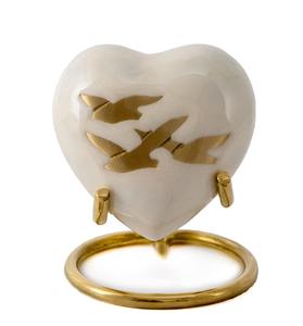 โกศนกสีขาวสำหรับขี้เถ้าขี้เถ้าที่ระลึกงานศพของชำร่วยของชำร่วยรักโกศตกแต่งหัวใจทองเหลืองพร้อมขาตั้งกำหนดขนาดได้ - Product Image 3
