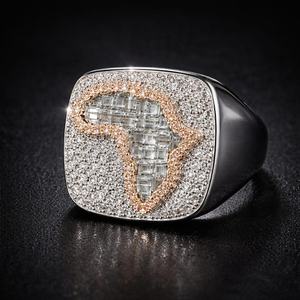 Anillo de Plata de Ley 925 con Mapa Personalizado, Baño de Rodio, Engaste de Garras, Moissanita con Corte VVS, Aspecto Brillante, Estilo Hip Hop, Anillo de Coctel Llamativo - Product Image 1