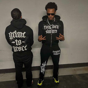 Heavyweight 100% algodón personalizado 3D bordado Logo de gran tamaño Jogger pantalones de chándal acampanados y Zip Up Hoodie Set hombres - Product Image 1