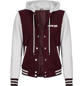 Chaqueta universitaria vintage unisex para mujer, Chaqueta larga de otoño e invierno con estampado de soplo de talla grande, diseño de letras de color en contraste - Product Image 6