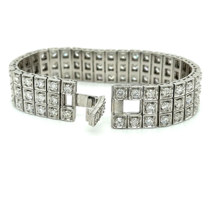 Conjunto de caja de 3 filas de diamantes de corte redondo Natural de 23,5 quilates, pulsera de tenis, pulsera chapada en platino de estilo Art Deco Unisex - Product Image 2