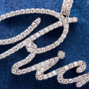 Tùy chỉnh tên Vòng cổ vvs moissanite kịch bản font Iced ra chữ thảo thư Mặt dây chuyền dây chuỗi Set đồ trang sức sang trọng - Product Image 4