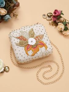 Pochette de soirée brodée à la main avec chaîne, motif floral, sac à main de mariée pour fête de mariage, cadeau de luxe fait à la main - Product Image 3
