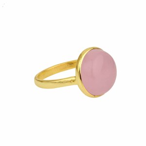 RJR00164 Bague en argent sterling 925 plaqué or de 12mm pour femme Quartz rose naturel avec pierres précieuses et lunette simple pour les mariages - Product Image 1