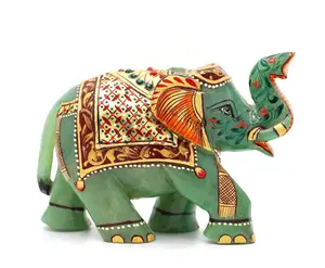 Doğal yeşil yeşim fil yeşil taş hayvan el sanatları heykelcik oyma koleksiyon dekor