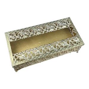 Boîte à mouchoirs en métal filigrane Vintage argent élégant en acier inoxydable rectangulaire boîte de rangement pour serviettes porte-mouchoirs en métal - Product Image 1