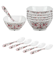 Service de table en mélamine durable à triple revêtement, 24 pièces, anti-taches, finition brillante, résistant aux bris, assiettes, bols, demi-assiettes