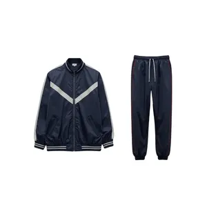 Men’s Navy Blue Retro Nylon Tracksuit with Jacket & <b>Pants</b> - Product Image 1