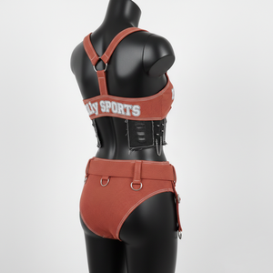 Ensemble de bikini haut de gamme pour femme en nylon et élasthanne 225 GSM, avec panneau à boucle utilitaire en côte brique et appliqué, logo personnalisé, bikinis pour femme - Product Image 2