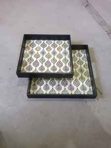 Classic Art Enamel Printed <b>Wooden</b> Tray Set Stylish Serving Trays with Elegant Plant Pattern for Decorative and Functional Use - Product Image 2