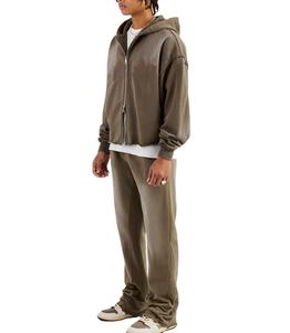 Sweat-shirt à capuche vintage personnalisé pour homme, fermeture éclair intégrale, coton/polyester, lavage à l'acide, survêtement avec impression en relief de strass pour l'hiver - Product Image 6