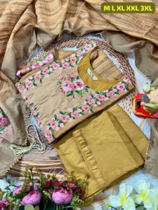 ผ้าไหมมัสลินสีแฟนซีนักออกแบบสไตล์โมเดิร์นคุณภาพเยี่ยมพร้อมพิมพ์และทำงานด้วยมือกางเกง kurti และ dupatta - Product Image 6