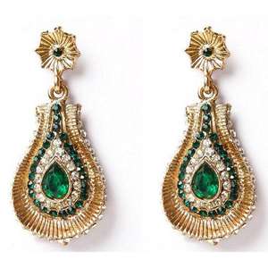 Pendientes Colgantes Kriaa Kundan de Aleación de Zinc Verde con Baño de Oro, Joyería Fina 1302105 - Product Image 1