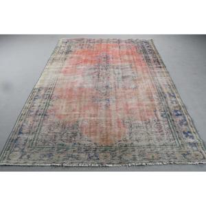 Alfombra Vintage Grande de Lana Ecológica de 6,4x9 pies (195x273 cm) Alfombra Turca Roja con Parches y Base de Látex - Product Image 1