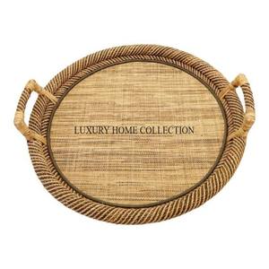 Lightweight and durable rattan material serving tray with elegant weaving for functional and decorative <b>home</b> <b>essentials</b> - Product Image 1