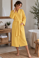 Peignoir unisexe en coton interlock tricoté gaufré, idéal pour hôtels et spas, personnalisable avec logo, fournisseur OEM, fabriqué en Turquie - Couleur Jaune