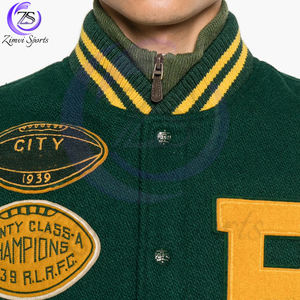 2025 bon fournisseur confortable faites votre propre laine verte Faux cuir manches Letterman College Baseball Varsity vestes - Product Image 5