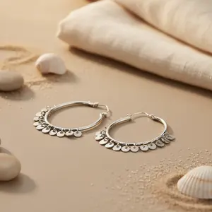 Pendientes de Aro de Plata 925 con Diseño de Disco, Chapados en Oro y Rodio, con Piedra Principal de Perla y Diamante Geométrico, Estilo Religioso - Product Image 1