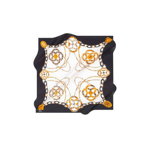 Black and White Silk Square Scarf with Logo Pattern - Product Image 1