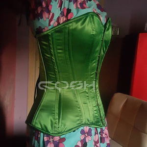Overbust Steelboned Green Satin Corset - Product Image 4