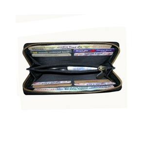 Portefeuille unisexe à fermeture éclair de haute qualité en cuir véritable RFID caractéristique luxe style long voyage couleur noire dames - Product Image 1