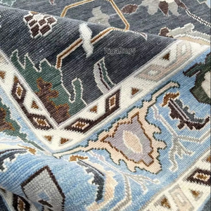 Juego de Alfombras de Lana Persa Negra/Seda Ecológicas Antideslizantes con Patrón Geométrico de Pelo Medio Hechas a Mano con Respaldo de Yute Aptas para Mascotas - Product Image 1