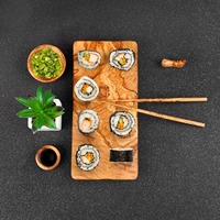 Ensemble de service à sushi artisanal en bois d'olivier brun de qualité supérieure, écologique, rustique, méditerranéen, sculpté à la main, ArtisRaw