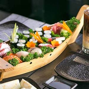 ถาดเรือไม้ตกแต่ง-เหมาะสำหรับซูชิ, อาหารเรียกน้ำย่อยหรือบุฟเฟ่ต์ตารางแสดง