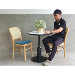 CBCF269 Round Cafe <b>Table</b> and Chair <b>Set</b> with 2 Comfortable Thonet Chairs 1 <b>Coffee</b> <b>Table</b> for <b>Coffee</b> Shops Durable Square Pattern - Product Image 5