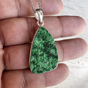 Natural Uvarovite Green Garnet Druzy Pendant 925 Sterling Silver Handmade Bohemian Style Engagement Wedding Gift Party Fine - Product Image 3