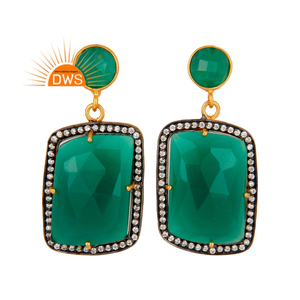 ต่างหูอัญมณีโอนิกซ์ชุบทอง18K ดีไซน์แบบแฮนด์เมดล่าสุดผู้ผลิตเครื่องประดับอัญมณีสังเคราะห์สีเขียว - Product Image 1