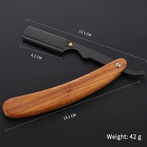 Premium Quality Private Custom Logo Razor Blades Wooden Handle Barber Shaving Straight Razor for <b>Men</b> Folding Barber Shaver Tools - Product Image 2