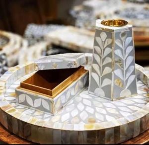 Plateau de service en bois parfumé à la lavande avec coffret Mubkhar Plateau rond en nacre nouvellement conçu pour un usage religieux Cadeaux du Ramadan - Product Image 4
