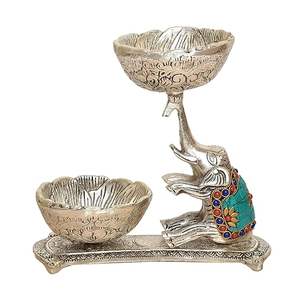 Bol à fruits secs en métal en forme d'éléphant, pièce maîtresse, polissage argenté, décoration d'intérieur et cadeau (hauteur 8 pouces) - Product Image 5