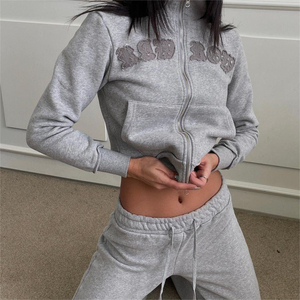 Baggy Distressed Embroidery Track Cotton Sweat <b>Stacked</b> Flare Pants Women - Product Image 6