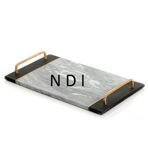Plateau rectangulaire en marbre de style luxueux avec poignée en aluminium, décoration de table à manger, plateau de service pour usage domestique - Product Image 1