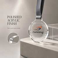 Médaille personnalisée en acrylique transparent avec logo, badge de récompense pour événements sportifs, courses scolaires, reconnaissance d'entreprise