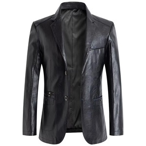 Veste universitaire en cuir pour homme, couleur unie, col montant, logo sur le devant, décontractée, moto, motard, grande taille 6XL 7XL - Product Image 6