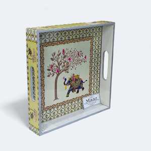 Custom Printed Modern MDF Wooden Christmas <b>Tray</b> <b>Enamel</b> Coating Eco-Friendly Floral/Fruit Design Square Handle Indian - Product Image 1