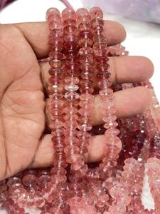 Cuentas Rondelle de disco de corte alemán facetado de cuarzo rosa fresa, hilo de 7-8mm, fabricación de joyas, collar artesanal DIY - Product Image 2