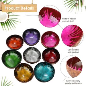 Cuencos de Cáscara de Coco Pulidos de Colores, Cuenco Reutilizable para Dulces |   Tazón de Comedor Hecho a Mano Natural |   Vajilla Sostenible al por Mayor - Product Image 4