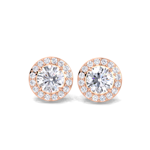Boucles d'oreilles clous halo en diamant rond de 0,38 carat cultivé en laboratoire, en or jaune, blanc ou rose 14 carats, certifiées IGI, sertissage pavé classique, bijoux fins - Product Image 1