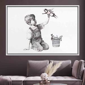 Banksy Boy Canvas Art: Game Changer Printed Canvas Artwork,WHITE <b>FRAMED</b> CANVAS - Product Image 1