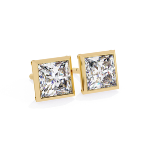1.50Ct Princess Cut Lab Grown Diamond Bezel Stud Pendiente 14K Oro amarillo VS Clarity E Color para joyería de mujer - Product Image 2