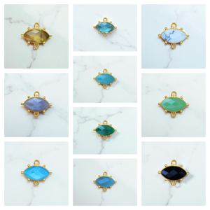 Marquise Howlite Gemstone Bezel Charm Connector- DIY Fashion Charms Making Jewelry-Connecteur en argent 925 - Product Image 2