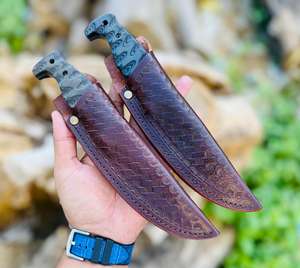 Cuchillo de Caza Hecho a Mano, Cuchillo de Hoja Fija para Supervivencia, Cuchillo de Camping de Acero con Alto Contenido de Carbono con Funda de Cuero, Grado Personalizado OEM - Product Image 6