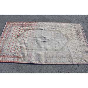 Alfombra turca tradicional Beige Rojo 3,8X6,9 FT Lana con respaldo de látex - Product Image 4