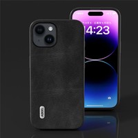Étui de téléphone ABEEL pour iPhone 15 Plus Pro Max, texture en cuir de vachette, revêtement en cuir PU, coque en PC TPU