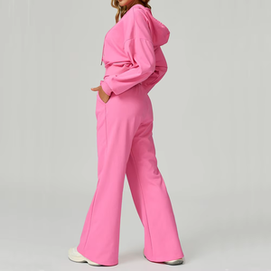 2 piezas nuevo traje deportivo de invierno con cremallera con capucha Casual sudadera suelta de manga larga al aire libre traje para correr ropa deportiva para mujer - Product Image 6