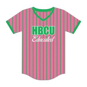 Camiseta de Béisbol Rosa con Bordado Chenille de la Hermandad Griega AKA Divine Nine, Estilo Universitario HBCU - Product Image 2